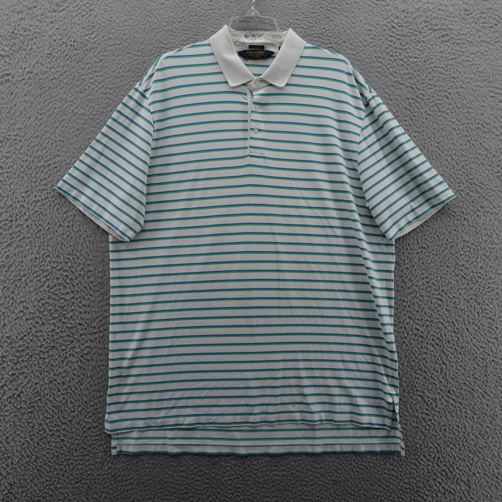 Ralph Lauren Polo Golf Short Sleeve Shirt XL White Green Stripe Mens Pima Cotton